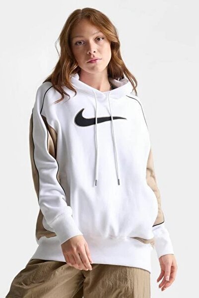 Nike Hanorac Fleece Os Po pentru femei, cu glugă, alb