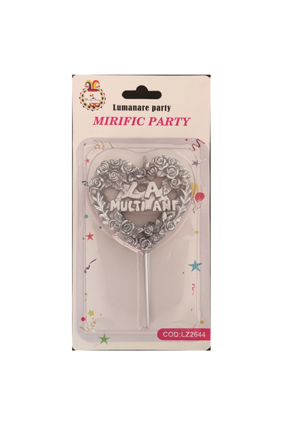 Mirific Party Silver Cake Candle, 7 cm, Heart, Happy Birthday