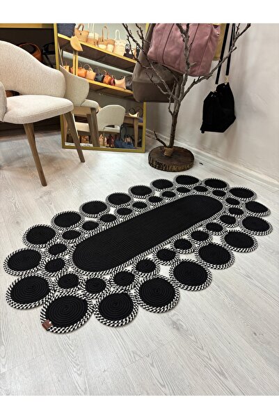 MaVaux Noir Oval Papatya Şık Modern Jüt Hasır El Dokuma Dekoratif Yolluk Dair...