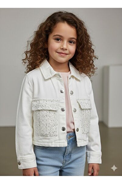 JABBER Kız Çocuk Pullu Denim-Kot Ceket