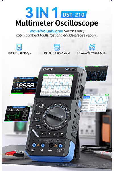 FNIRSI DST-210 3’ü 1 Arada El Tipi Osiloskop + Multimetre + Sinyal Jeneratörü