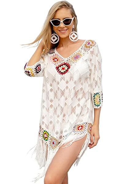 OEM Rochie scurtă de plajă, poncho din dantelă cu model rustic, mărime univer...