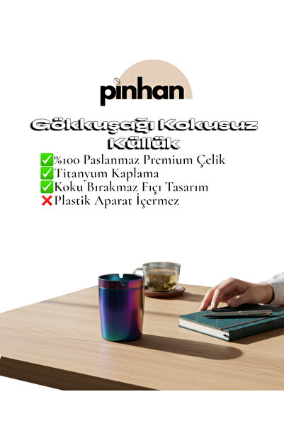 PİNHAN Stainless Rainbow Steel Lid Odorless Ashtray