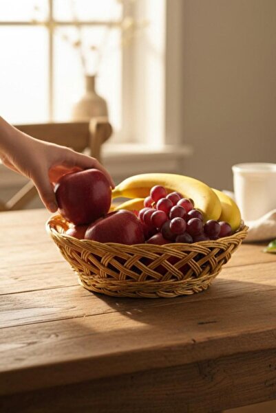 ALBETTO Plastik Rattan Ekmeklik, Meyvelik, Ekmek Sepeti 20cm