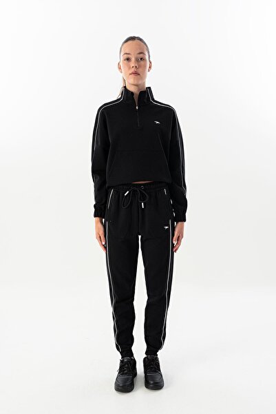 MARATON Regular Women's Ribbed Leg Black-White Sweatpants