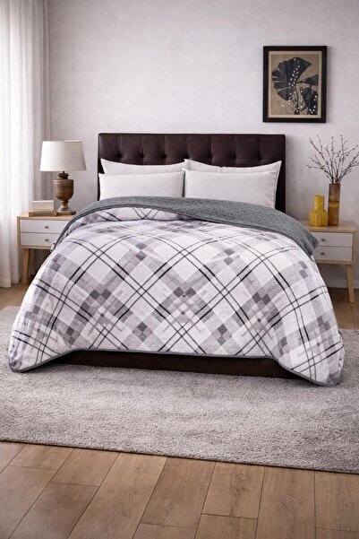 Sleep Garden Bedspread/Blanket Double-Sided Gray Checkered Plush