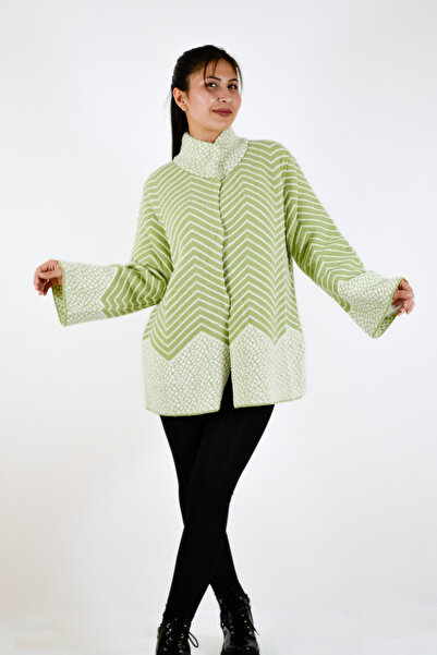 Sementa Mock Neck Snap Fastener Knitwear Cardigan Bone Pistachio Green