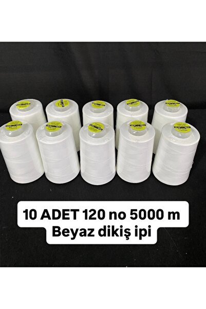 Poly 10 adet beyaz 120 no 5000 metre dikiş ipi / overlok ipi /dikiş makine ipi