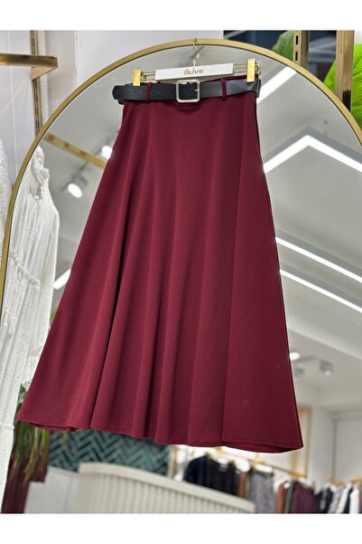 She Olive Kemerli Scuba Crepe Long Hijab Skirt – 90 cm |   Elegant & Flowy Cut