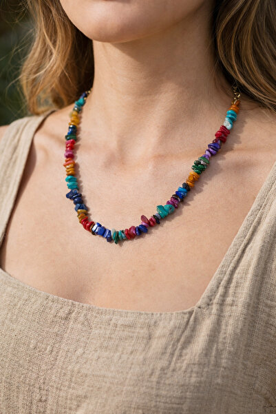 Handmade Renkli Kırık Doğal Taş Kolye