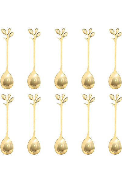 Arabest طقم 10 قطع من ملاعق القهوة الذهبية، ملعقة صغيرة على شكل ورقة بطول 4.7...