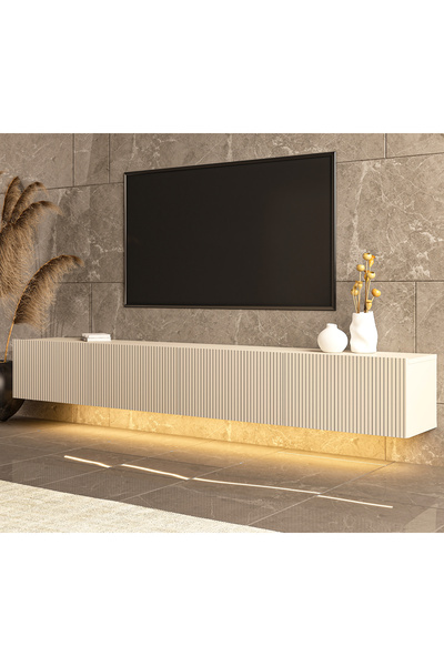 MERT SERT MOBİLYA Assos 240cm Günışığı Led Işıklı Tv Sehpası, Tv Ünitesi, Duv...