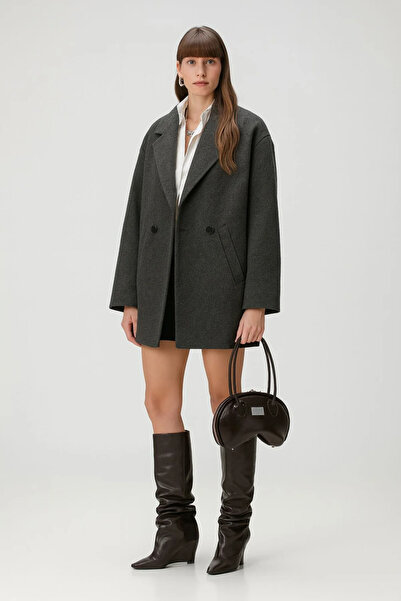 mooishan Women's Short Cashmere Coat Buttoned Brown New Season