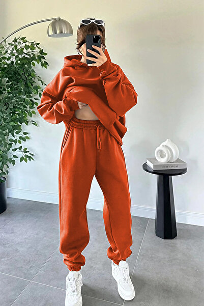 YAKAMEL Kadın Oversize Trend Model Kanguru Cep Kapşonlu Sweatshirt Eşofman Ta...