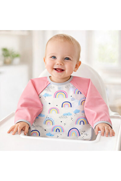 Kids Gökkuşağı Desenli Uzun Kollu Mama & Boyama Önlüğü