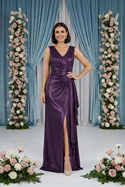 dml giyim Metalik simli kumaş elbise