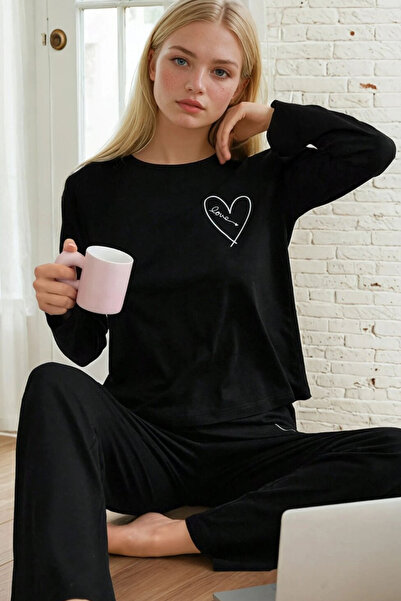 Buklemoda Heart Detailed Long Sleeve Love Pajama Set