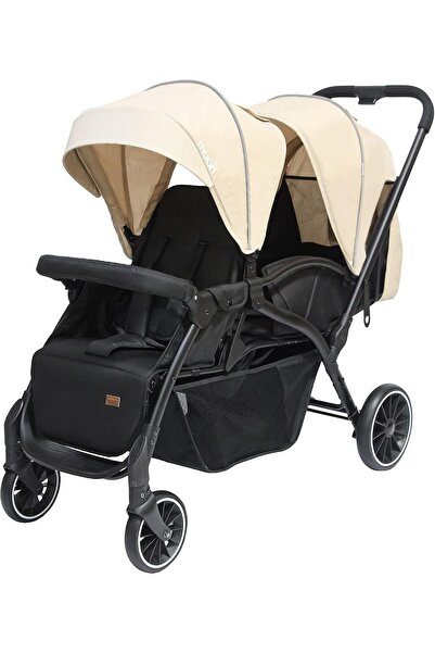 Moon Dois Foldable Twin Stroller with Adjustable Leg Rest - Black/Cream