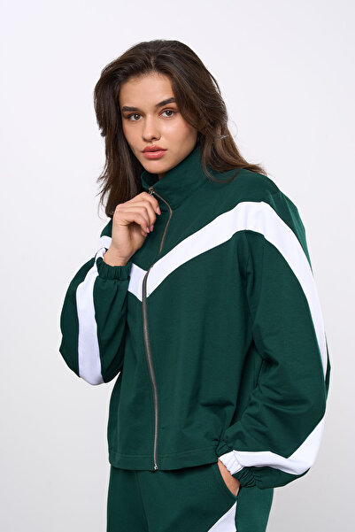 HANIQA Бяла суитшърт с цип и ивици