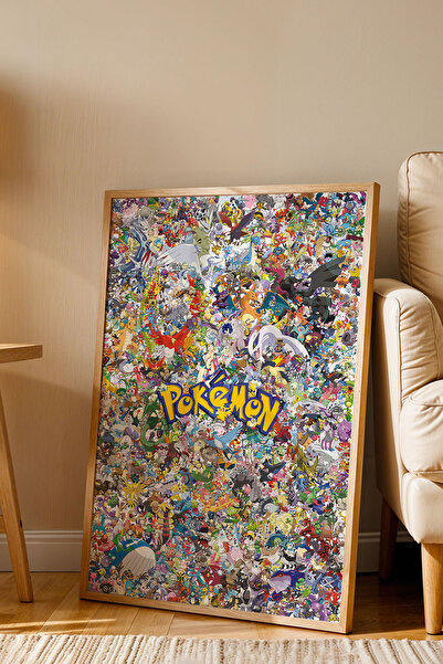 e2nova Pokemon Tüm Karakterler Dev Kolaj Çerçeveli Tablo - Lüks Anime Karakte...