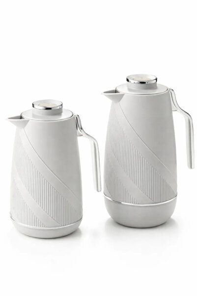 Urbanza Premium Insulated Vacuum Thermos Flask Set – 2-Piece White Ribbed Des...