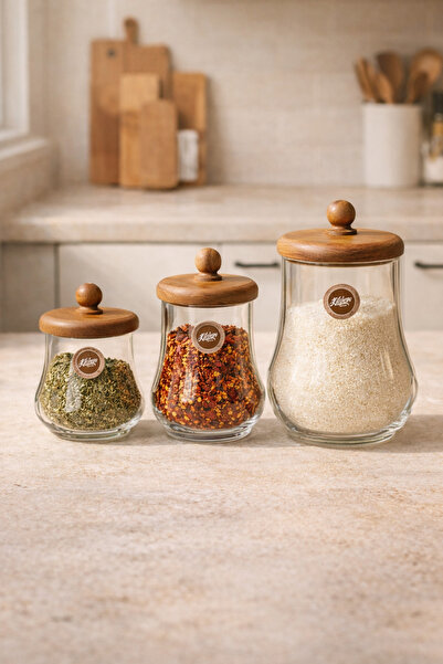 Kitchen Way Acacia Gasket Lid Jar Seasoning Container Set Kw-1160 Series