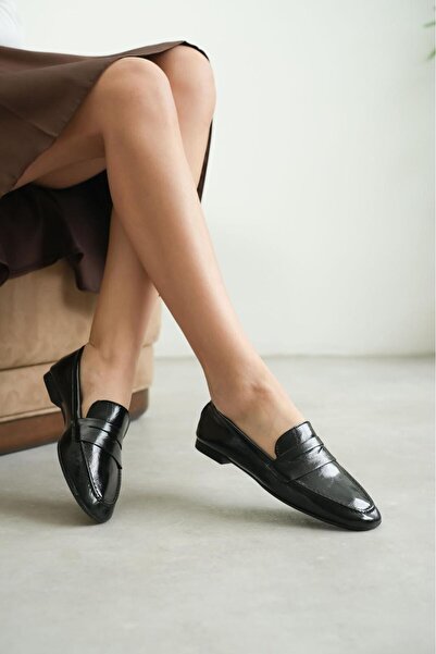 GNY AYAKKABI Balerini simpli din piele neagră pentru femei - Pantofi de birou...