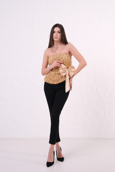 AURA Adelina Asymmetric Detachable Bow Tie Detail Sequin and Bead Embroidered...