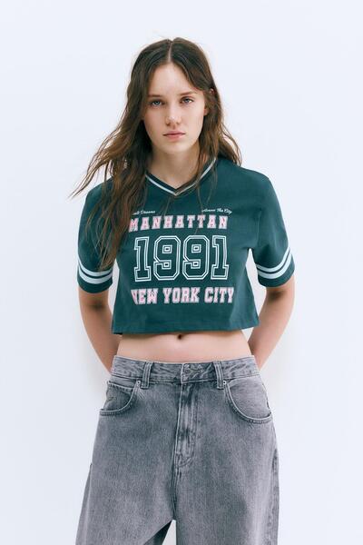Pull & Bear Anka grafikli futbol tişörtü