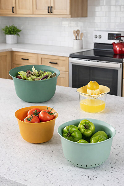 Febros Multi-Purpose Kitchen Prep Set 5-Piece Strainer Washing Bowl Lemon Squ...