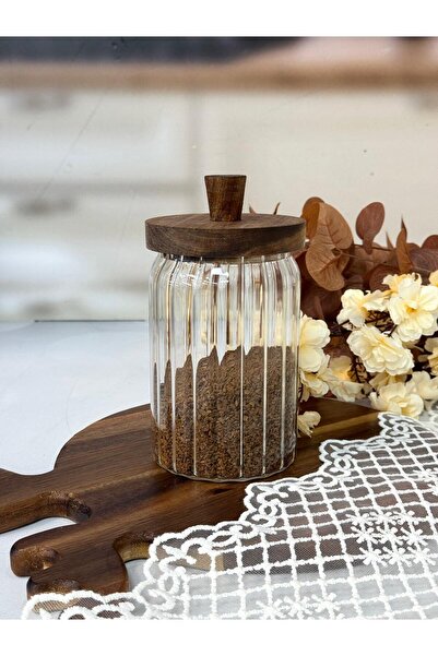 MİEN Borosilikat Çizgili Cam Kavanoz 700 mL TKEBT Şeffaf