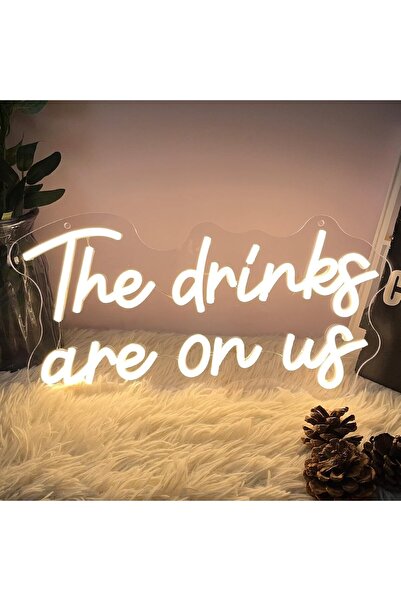 Slasa The Drinks Are On Us LED Neon Sign 40x20 cm Warm White Acrylic Decor
