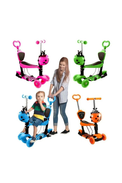 OEM Trotineta multifunctionala Smart Kid 5 in 1 buburuza gargarita lumini - Roz