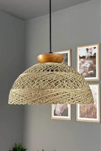 Bamyum MODEL X Bohem Recycle İplik Jüt El Yapımı İplik Ahşap Tabak Başlık Tek...