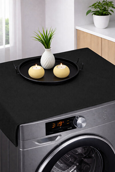HOMELKA Washing Machine Cover Liquid Proof Fabric Black Color Flat Model