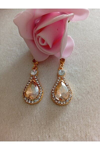 Pervin Ablacım Beige Colored Stone Dangling Handmade Earrings Gold