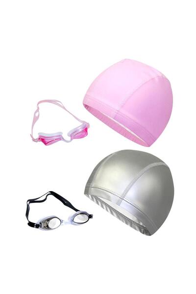 Bukela Swim cap and goggles set, pink + silver