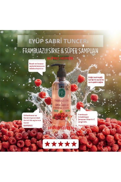 Eyüp Sabri Tuncer Gluten-Free Raspberry Vinegar Shampoo 500 Ml, H-Pro Hygiene