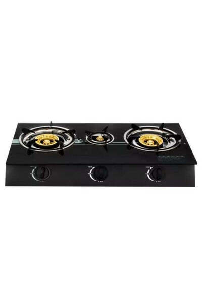 OEM Gas Stove Tempered Glass Hob With 3 Burners, Quartz, LPG Cylinder