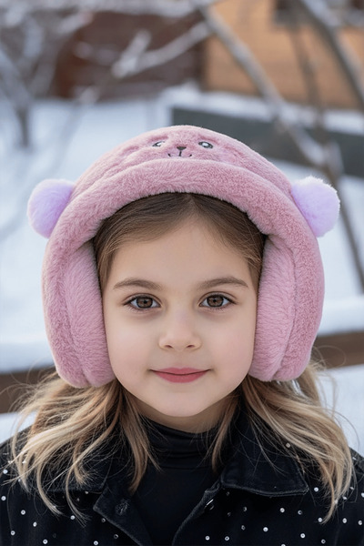 TAKIŞTIR Căști de pluș de culoare roz închis cu figurină ursuleț