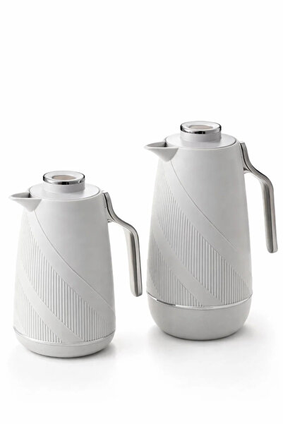 Urbanza Premium Insulated Vacuum Thermos Flask Set – 2-Piece White Ribbed Des...