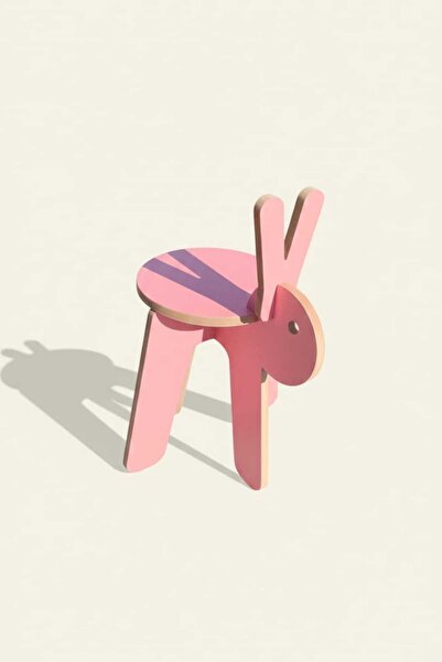 Muall Collection Doğal Ahşap Tavşan Kulaklı Çocuk Sandalyesi - Pembe Montesso...