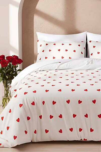 Rivaİstanbul Set de lenjerie de pat dublu cu inimă roșie din bumbac