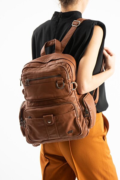 571 Collections Çanta Washed Leather Backpack (Polyurethane) Tan Model: (571-...