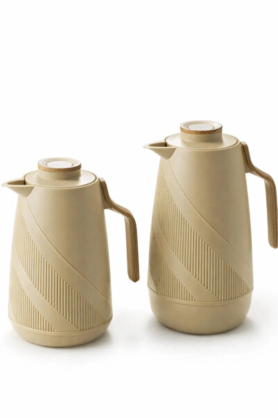 Urbanza طقم ترمس معزول حراريًا فاخر - تصميم بيج من قطعتين بهيكل مضلع