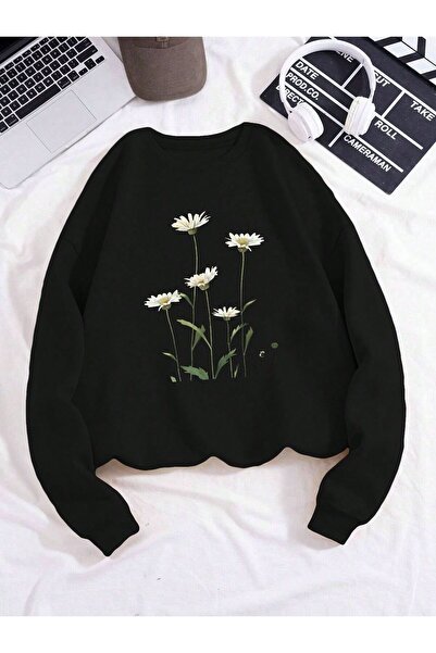 Kids Λευκό Παιδικό Φούτερ για Κορίτσια με Στάμπα Daisy, Μαύρο