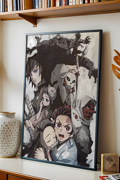 e2nova Demon Slayer Tanjiro ve Nezuko Çerçeveli Tablo - Lüks Suluboya Stil An...