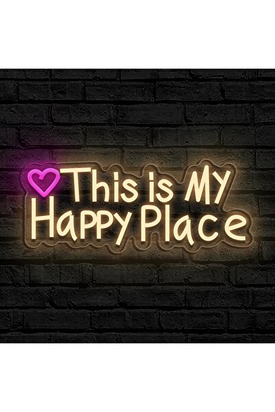 Slasa This is Our Happy Place LED Neon Sign 40x17 cm Pink Heart Acrylic