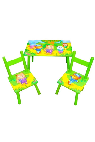 NO BRAND Set masuta copii din lemn cu 2 scaunele - Ursuleti