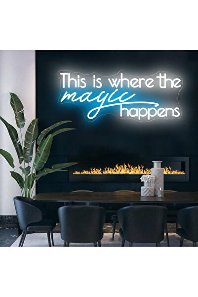 Slasa لافتة نيون LED "هنا حيث تحدث المعجزات" 63 × 24 سم، لون أبيض جليدي